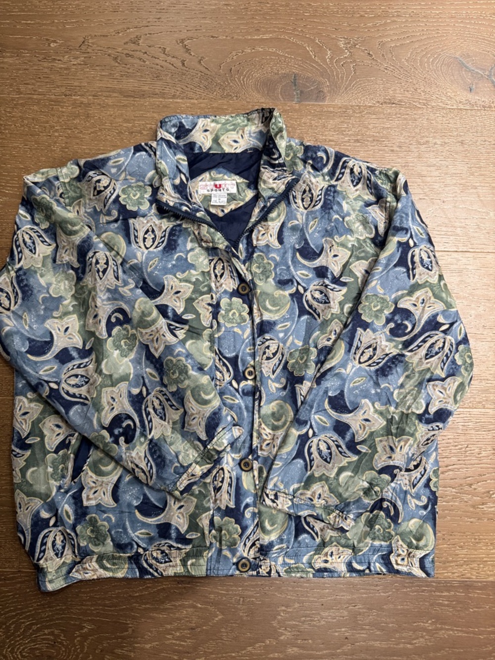 Vintage Stunt Sports Paisley Windbreaker Jacket Blue Green Retro 90s Lightweight - Picture 4 of 5